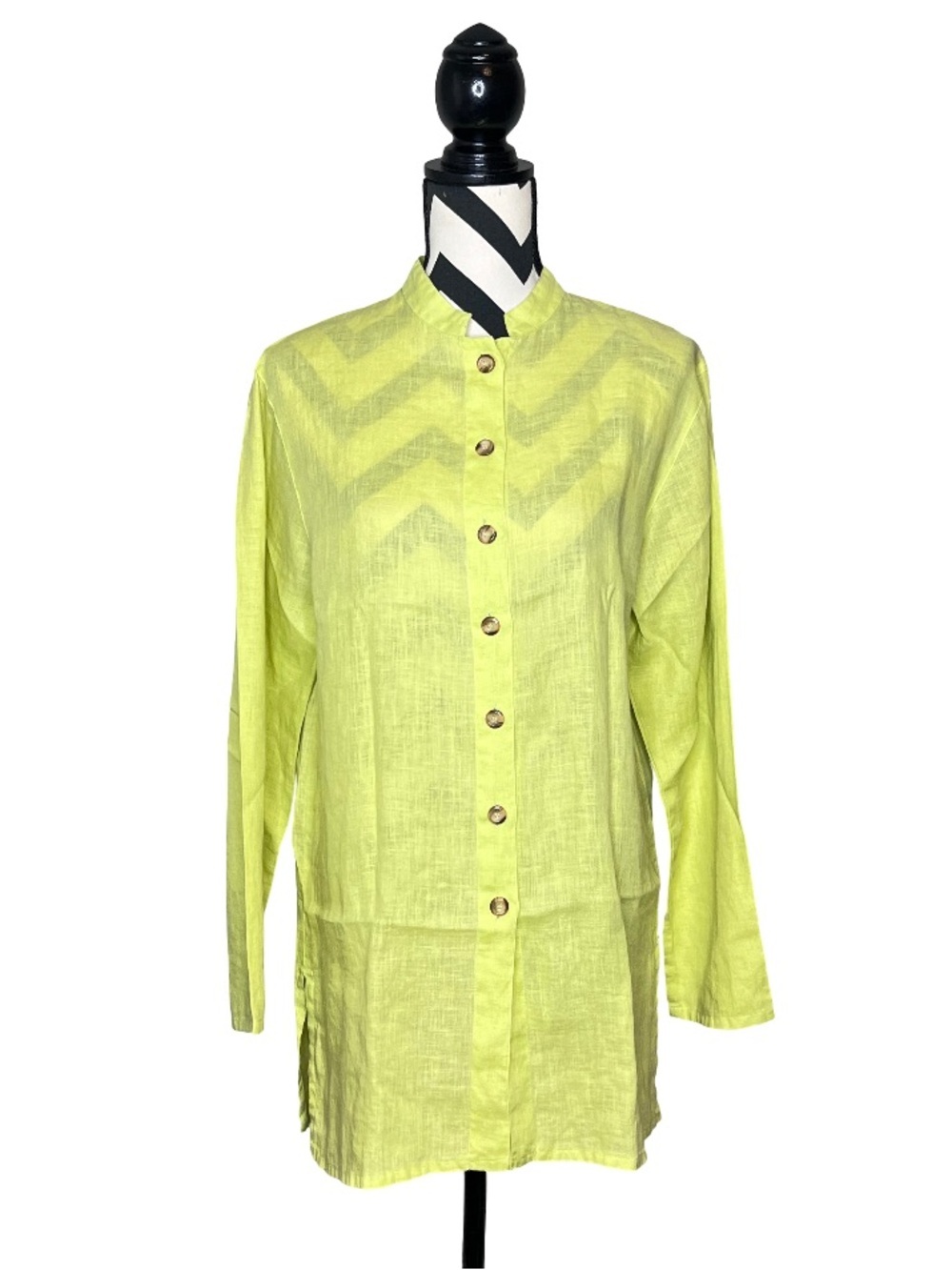 Harve Bernard 100% Linen Sz M Button Down Front Lime Tunic Top